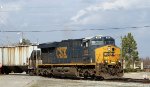 CSX 916 leads an empty grain train off AC&W tracks